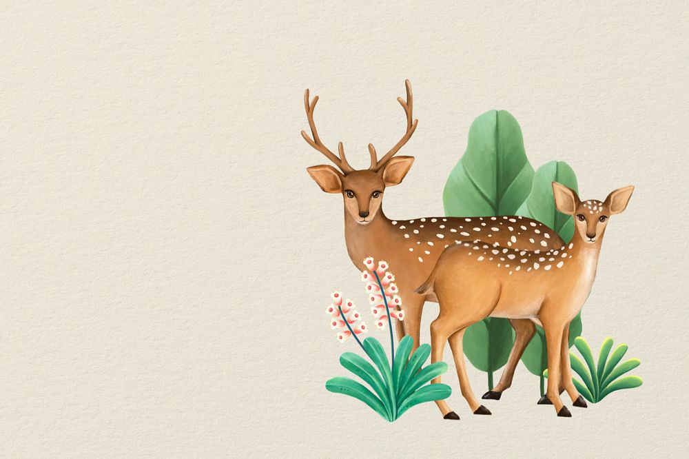 Hand-drawn deer background, editable wild animal