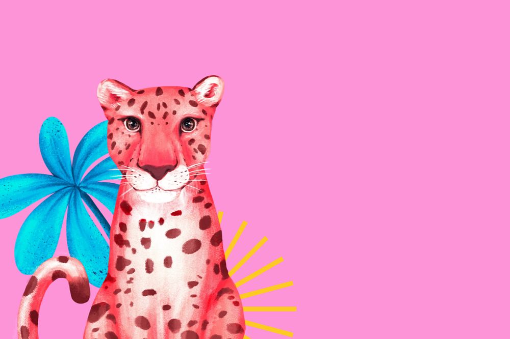 Pink leopard background, editable hand-drawn wild animal