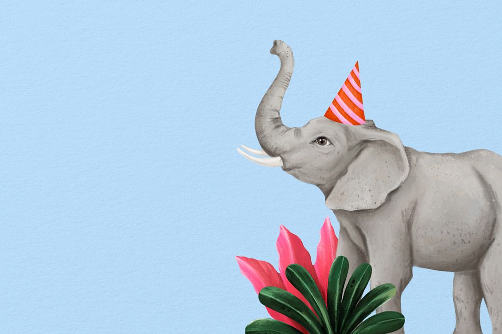 Hand-drawn festive elephant, editable blue background