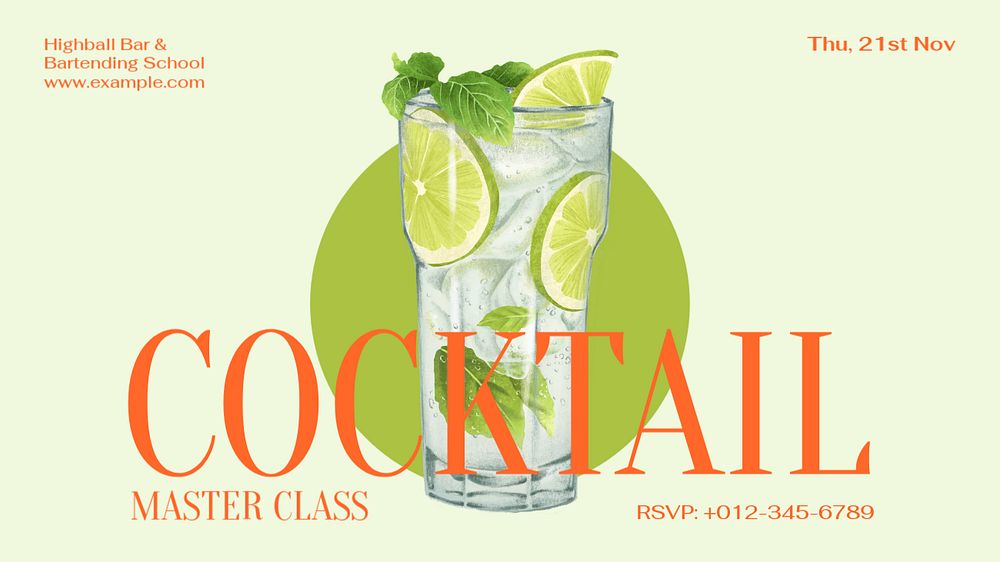 Cocktail class Facebook cover template, editable design