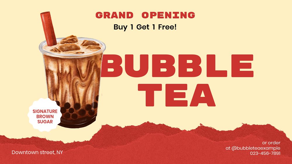 Bubble tea Facebook cover template, editable design