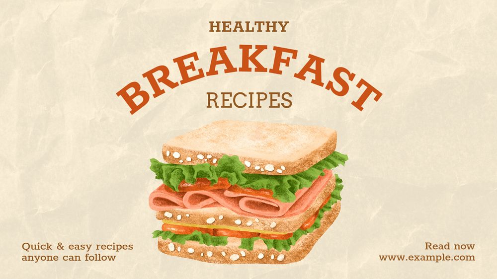 Breakfast recipes YouTube thumbnail template, editable design