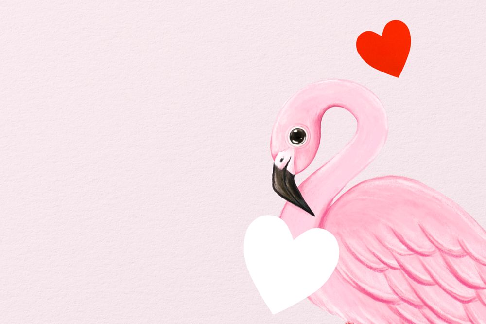 Editable pink Valentine's background, hand-drawn flamingo