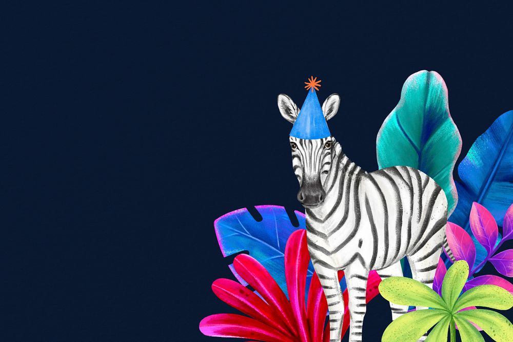 Editable party zebra, hand-drawn wild animal design