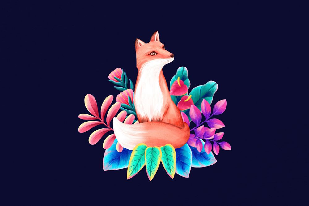 Editable fox background, hand-drawn wildlife