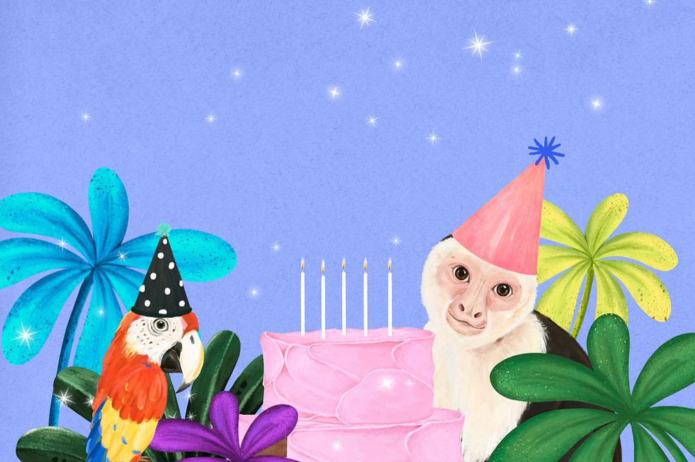 Editable birthday background, hand-drawn wildlife remix