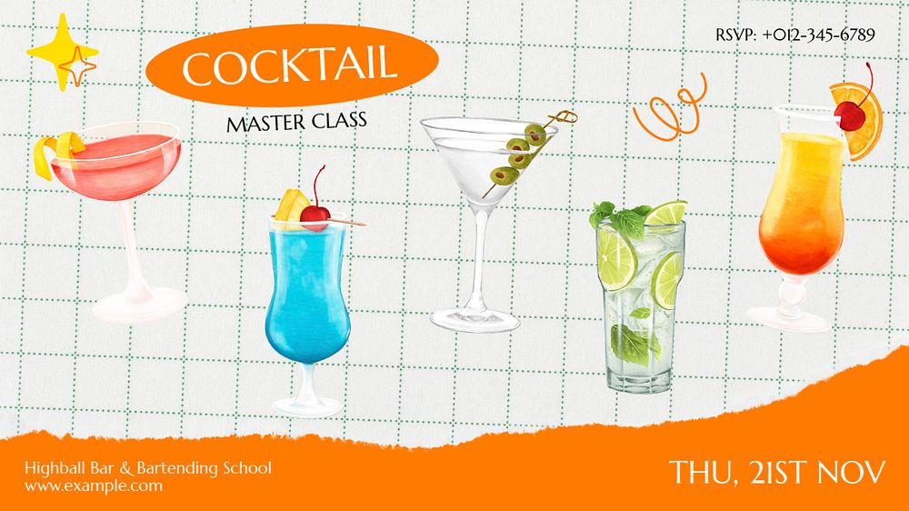 Cocktail class blog banner template, editable design