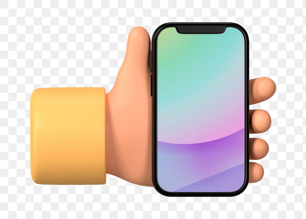 Smartphone screen editable mockup element, 3D hand illustration