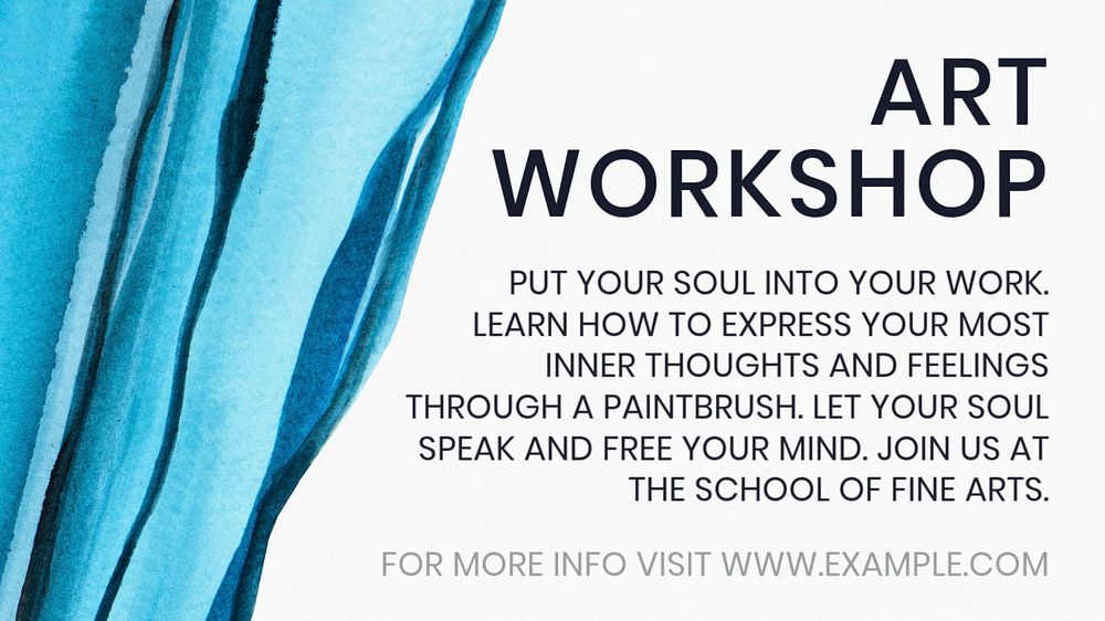 Art workshop Facebook cover template, watercolor editable design