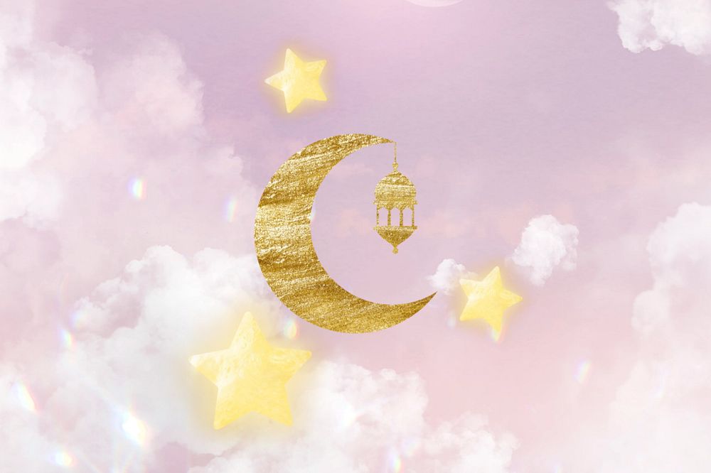 Aesthetic golden moon background, dreamy sky design