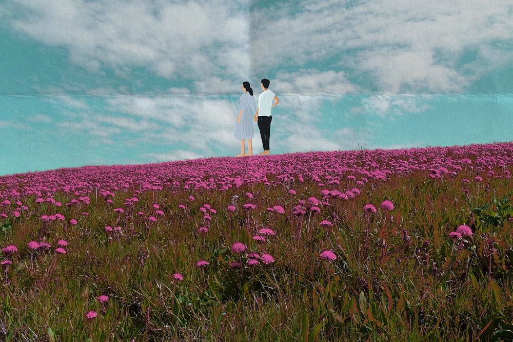 Aesthetic lovers background, flower field design