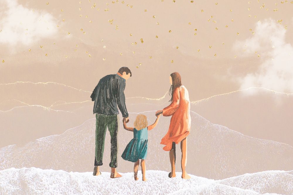 Aesthetic family beige background, drawing illustration design