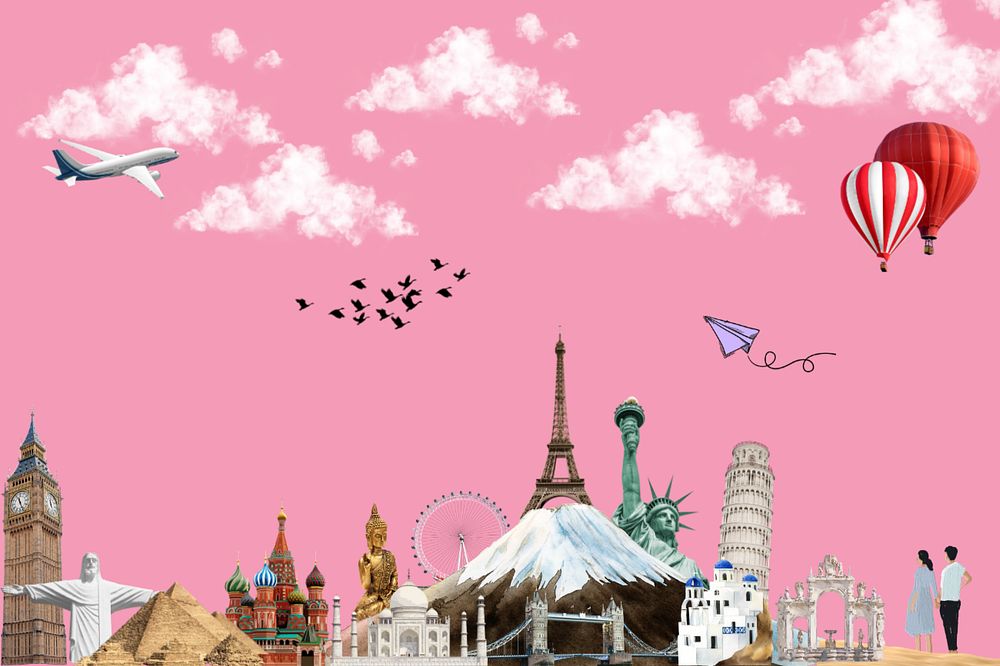 Aesthetic travel abroad background, pink design