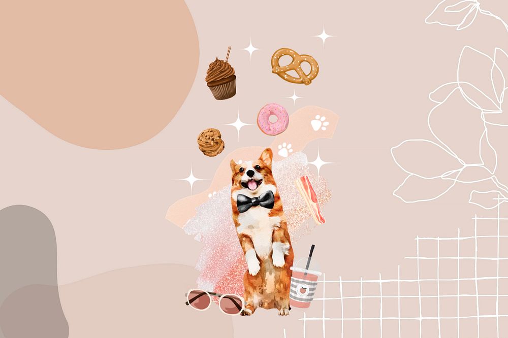 Food aesthetic background, Corgi dog remix