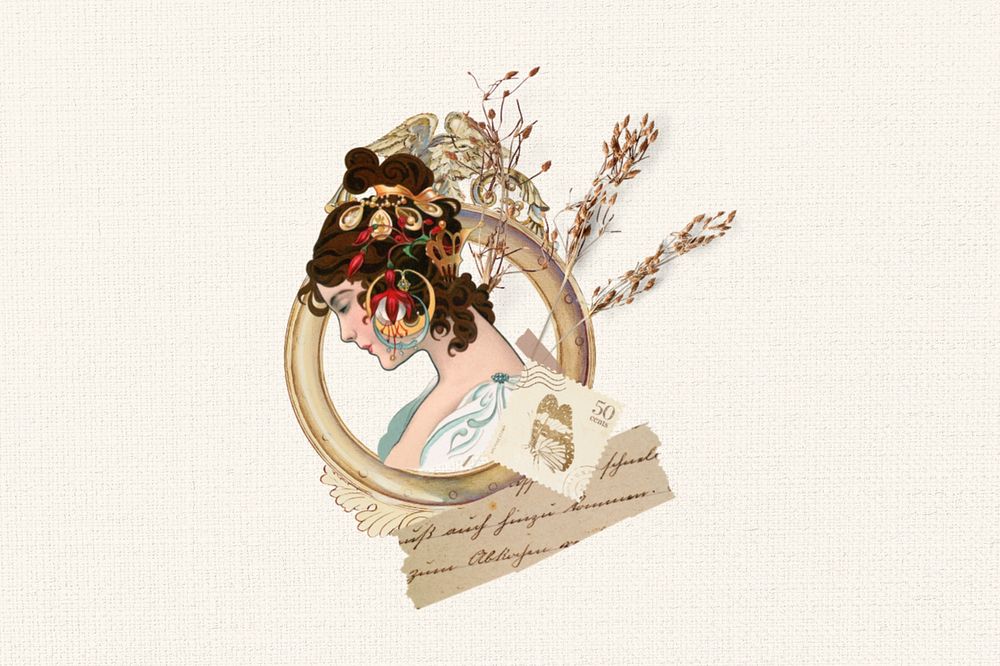 Vintage lady background, aesthetic beige design