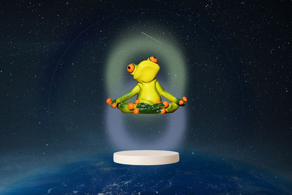 Meditating frog background, galaxy remix