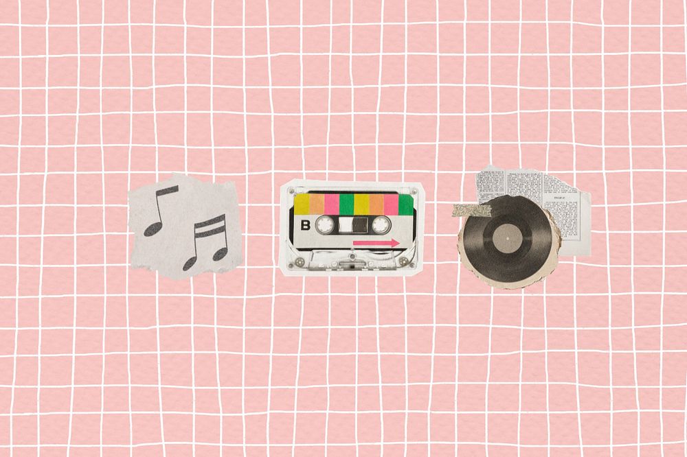 Retro music pink background, grid design