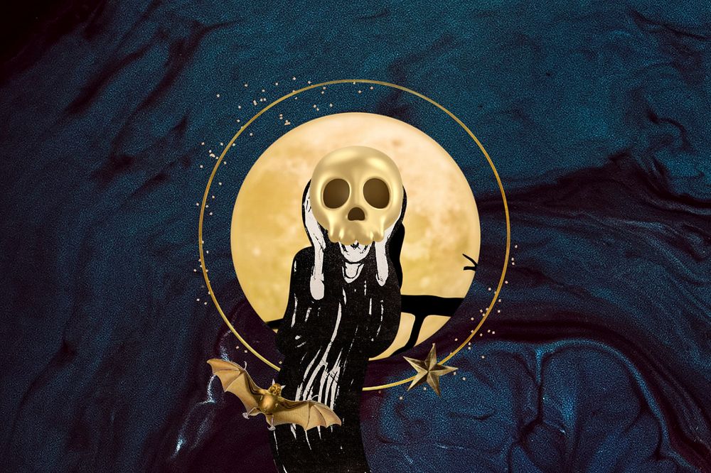 The Scream background, 3D gold skull, remixed by rawpixel