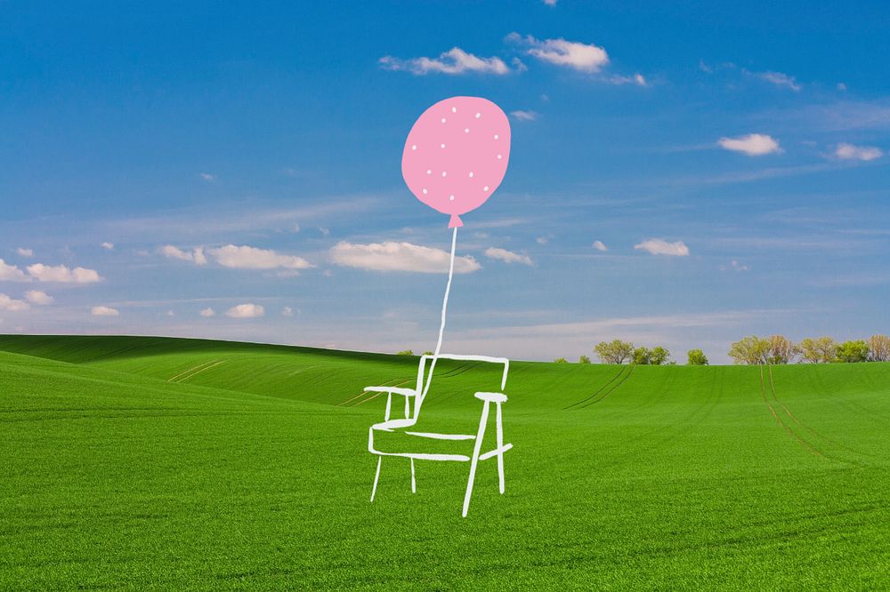 Aesthetic birthday scenery background, balloon & chair design