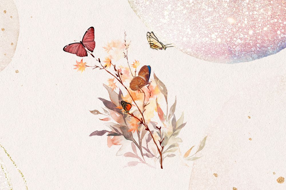 Aesthetic butterflies background, botanical remix