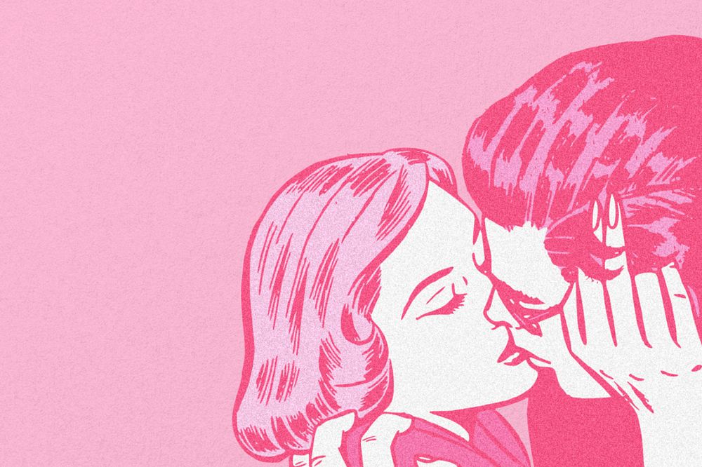 Couple kissing background, pink aesthetic design