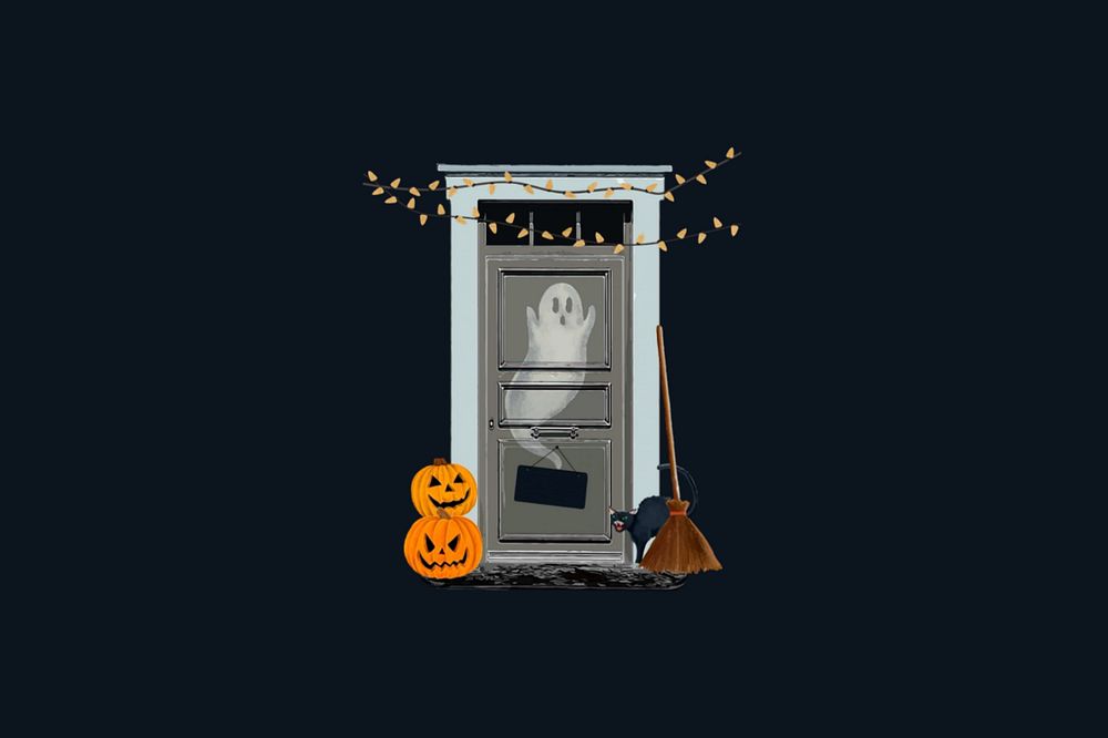 Aesthetic Halloween dark background, spooky door design