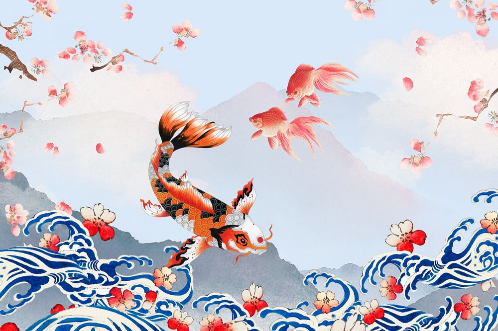 Japanese Koi fish background, traditional remix