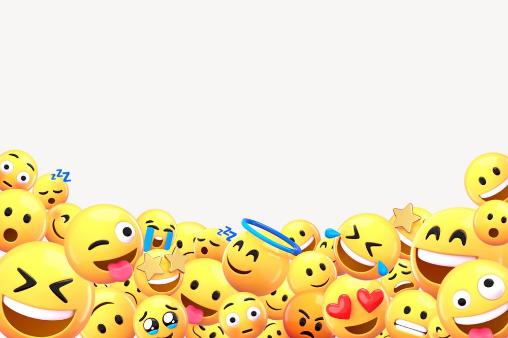 Cute emoticons border background, 3D rendering, editable design