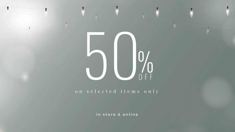 Festive gray blog banner template, editable hanging lights design