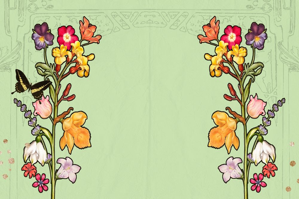 Editable Art Nouveau green background, floral border