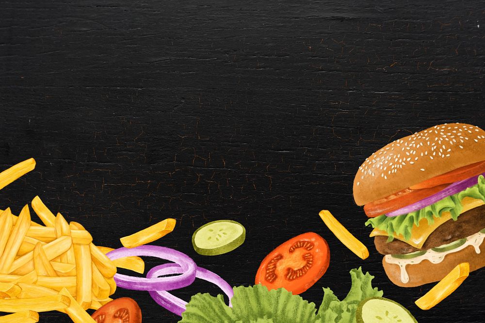 Black hamburger background, fast food, editable design