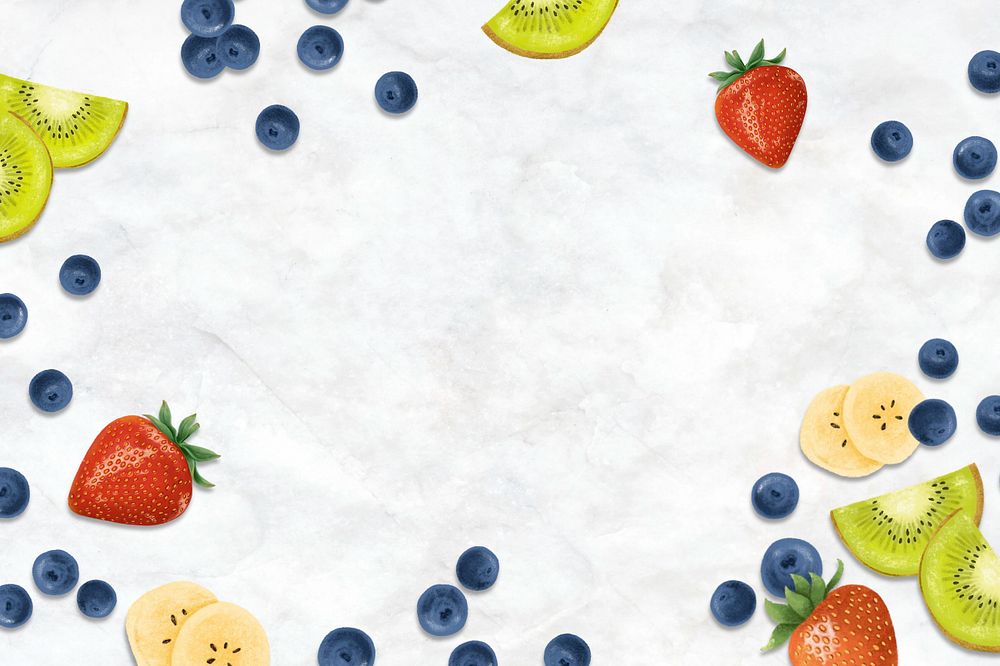 Smoothie fruits frame background, off-white marble, editable design