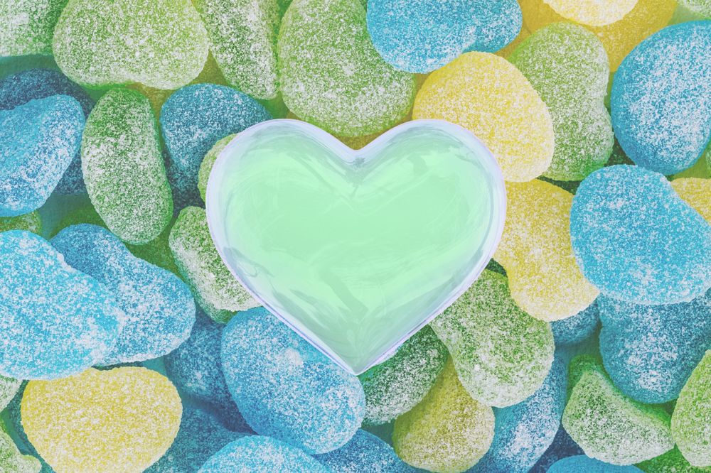 Heart candies background, blue & green design