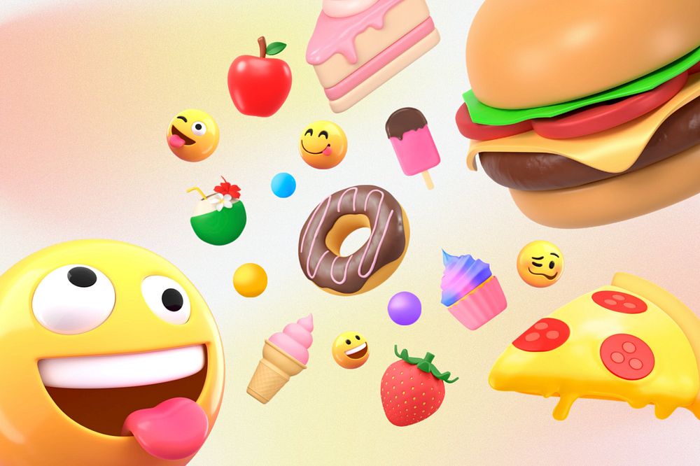 3D emoticon eating fast food, editable remix illustration