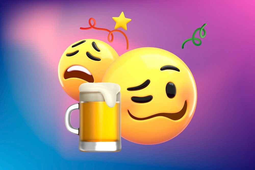 3D drunk emoticons, editable beer remix illustration