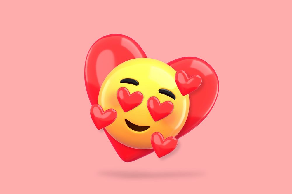 3D in love emoticon, heart-eyes illustration