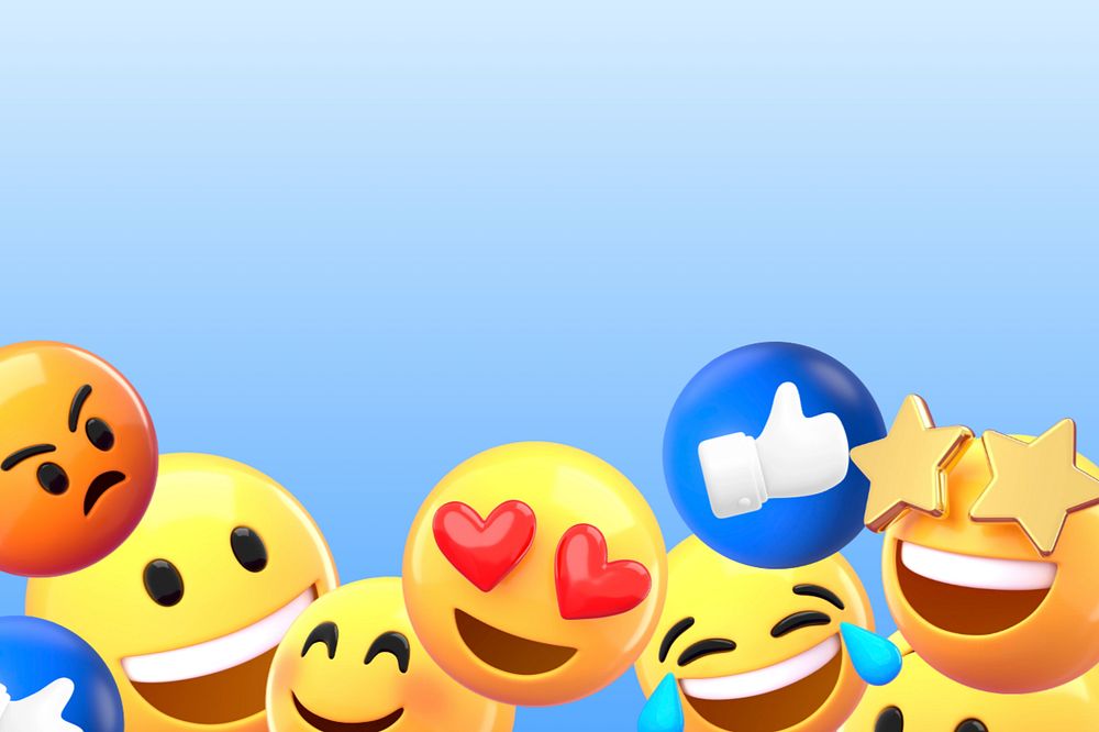 Cute emoticons border background, 3D rendering, editable design