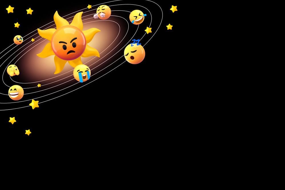 Emoticon solar system background, 3D rendering, editable design