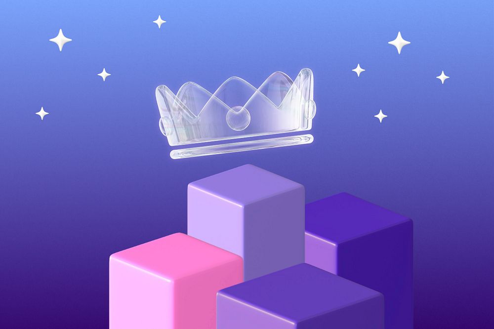 3D purple podiums background, crown icon editable design