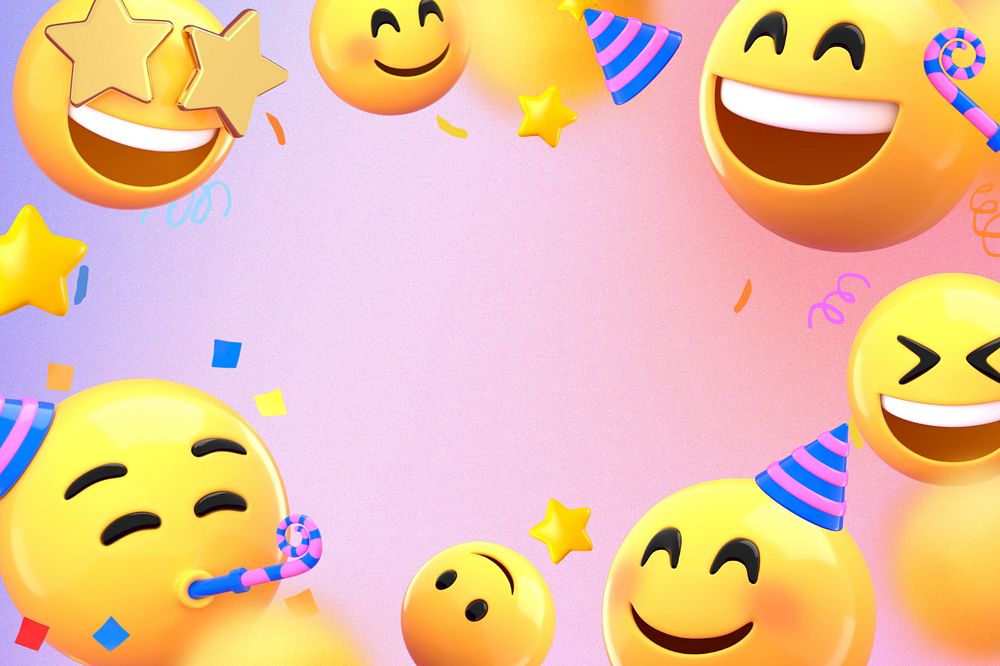 Birthday party frame background, 3D emoticons