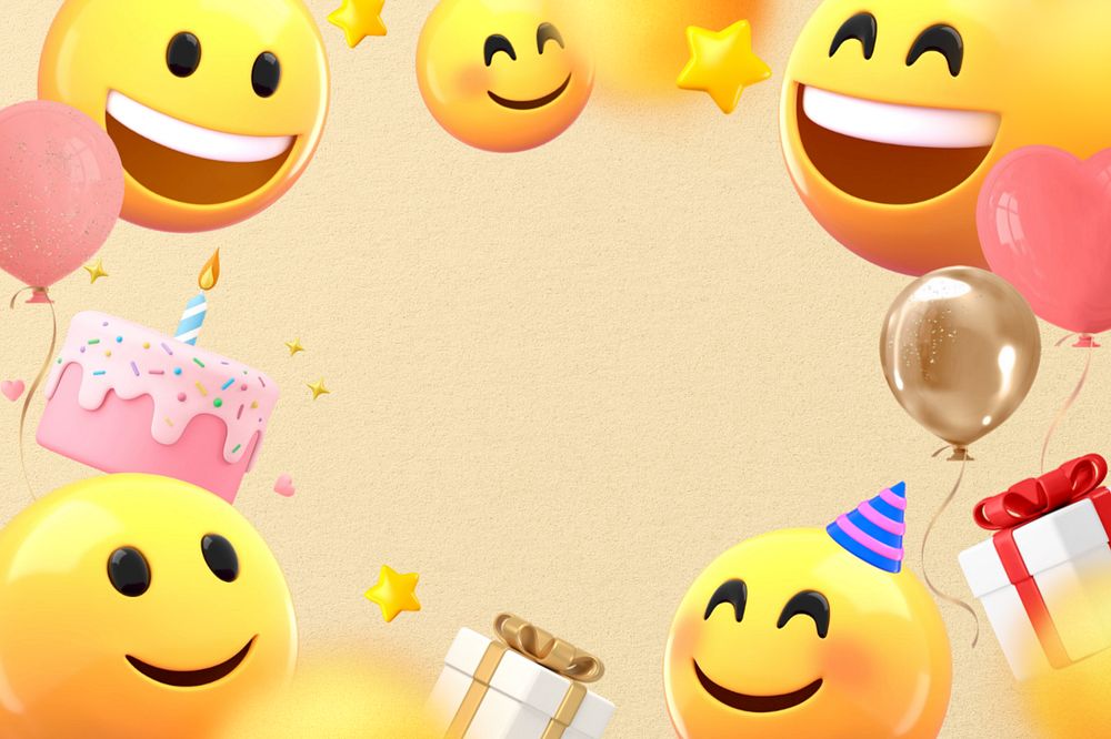 Birthday party frame background, 3D emoticons