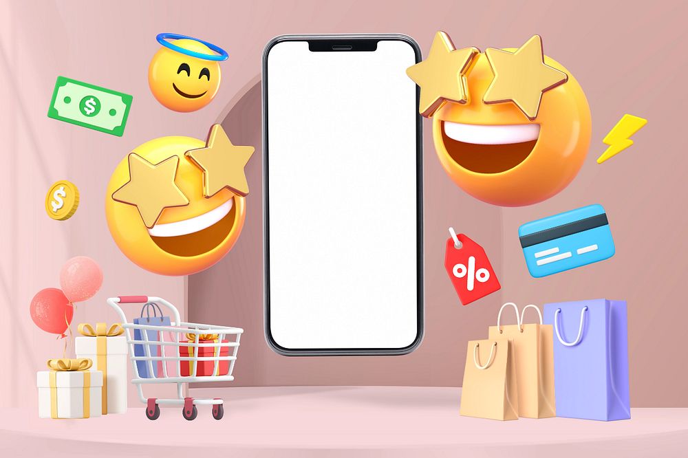 3D shopping emoticon, online business illustration