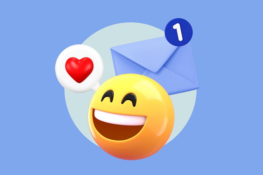 3D mail notification, emoticon illustration