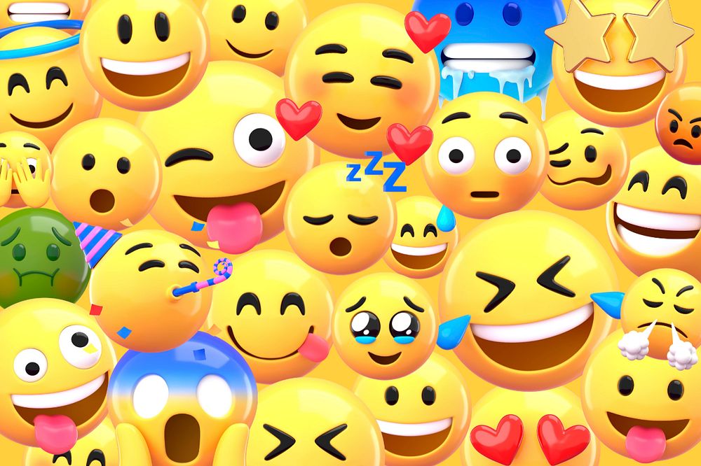 Cute emoticons background, 3D rendering, editable design