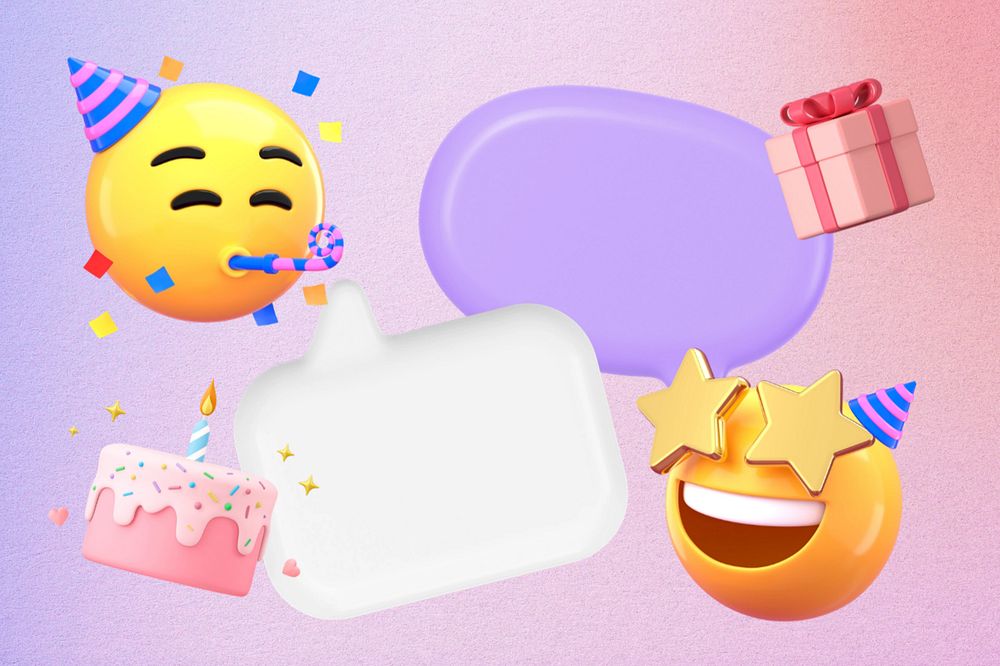 3D birthday celebration background, 3D emoticons