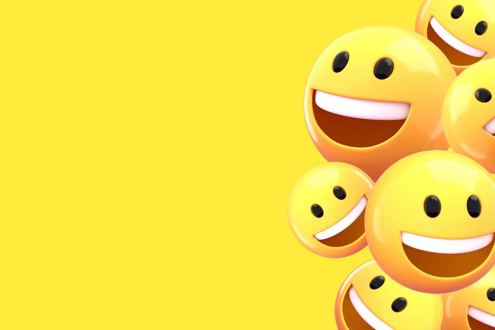 3D emoticons background, yellow border, editable design