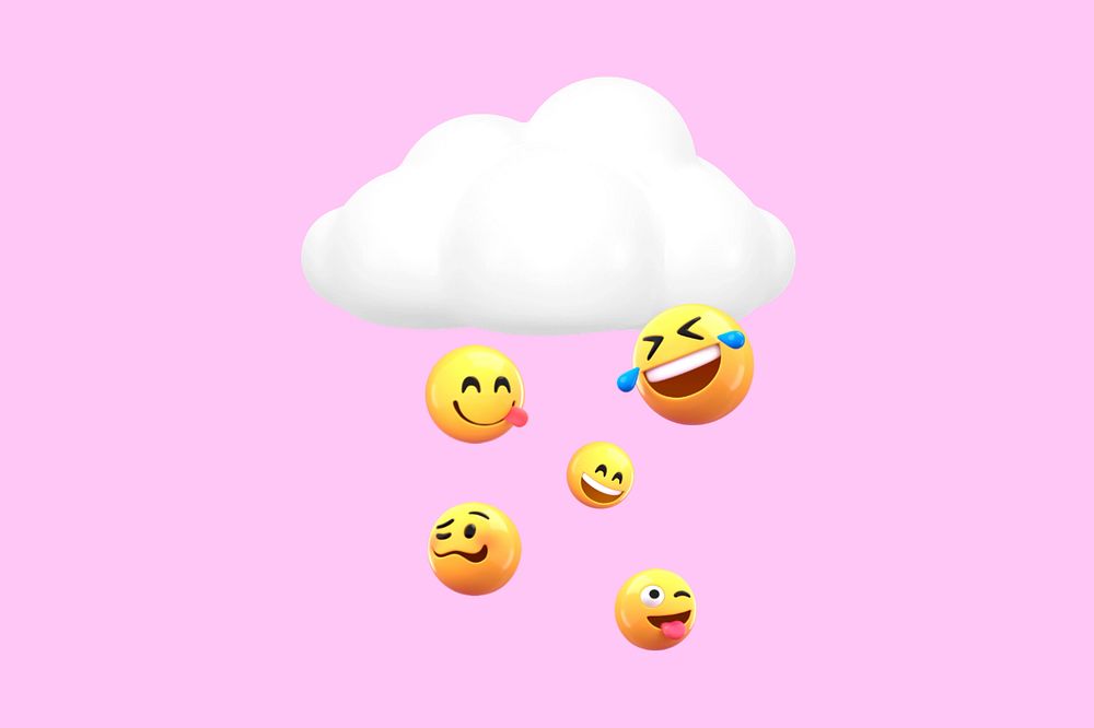 Emoticons cloud background, 3D rendering, editable design