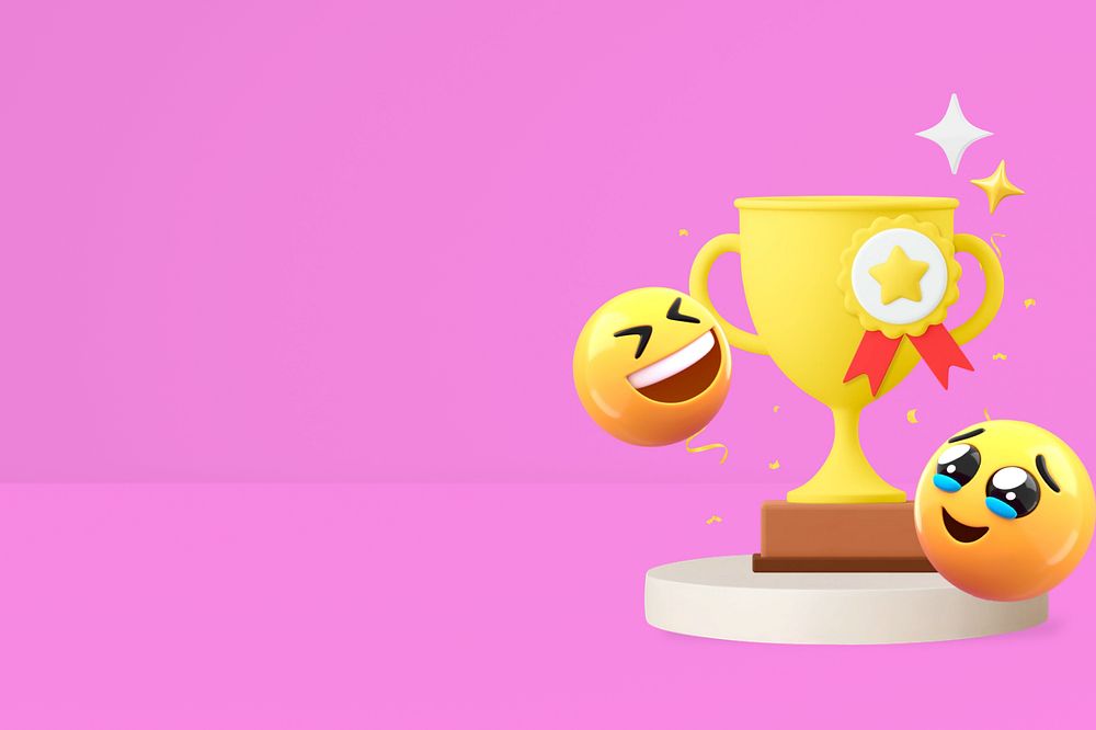 3D trophy emoticon background, trophy illustration