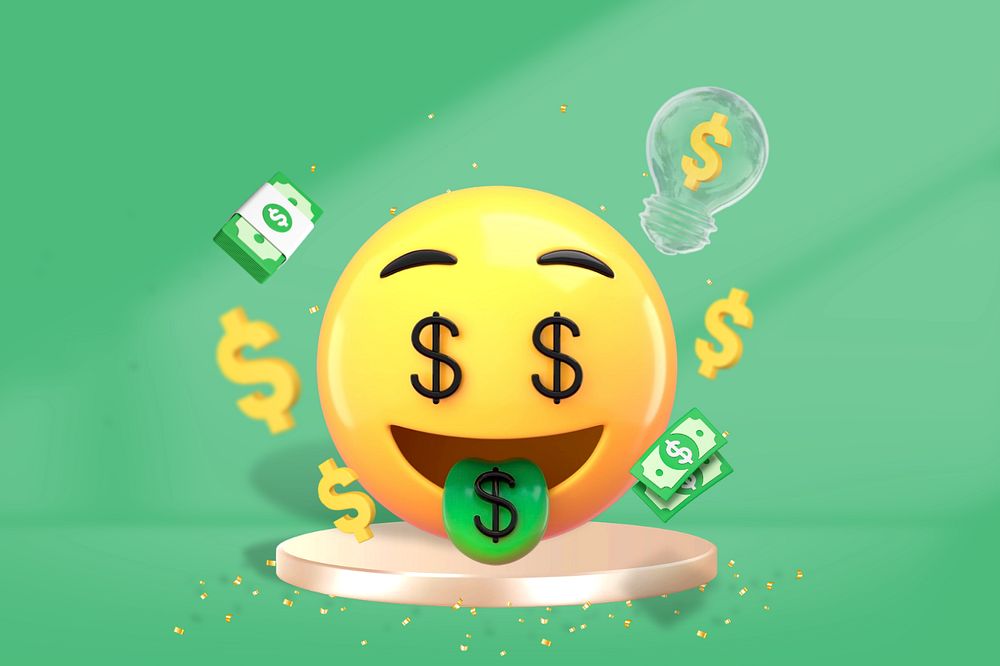 Money-mouth face emoticon background, finance concept, editable design