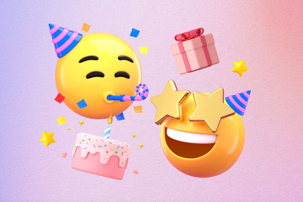 3D party emoticon, birthday celebration illustration